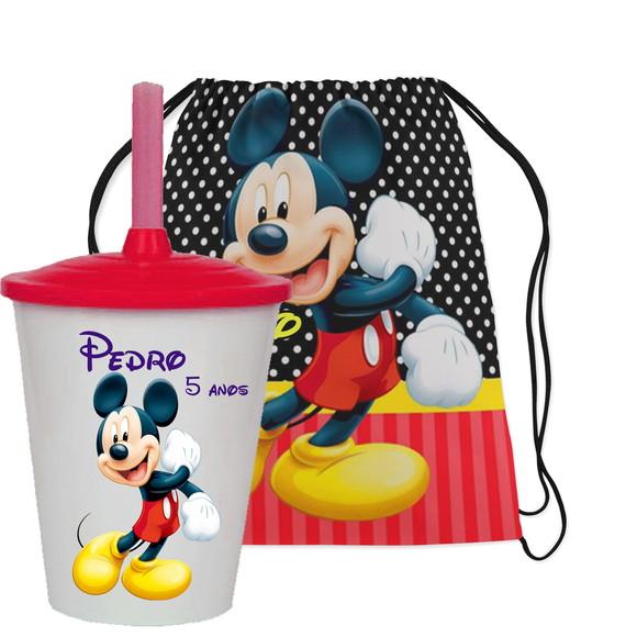 Mochilinha Personalizada + Copo Twister Mickey Mouse