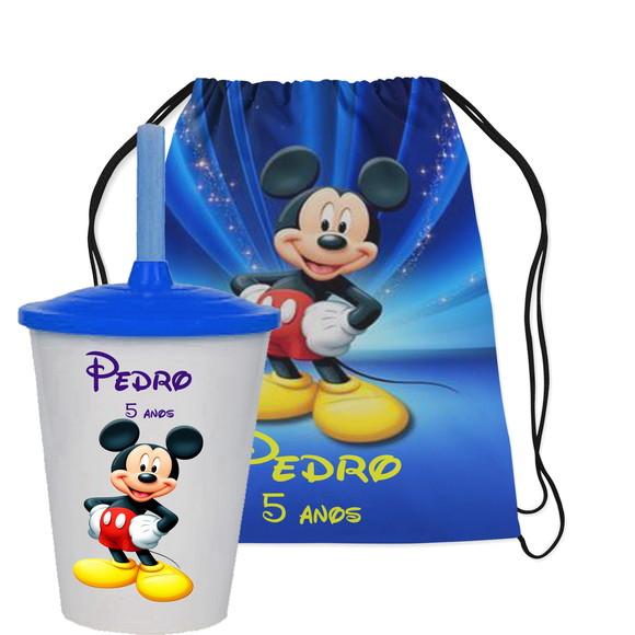 Mochilinha Personalizada + Copo Twister Mickey Mouse