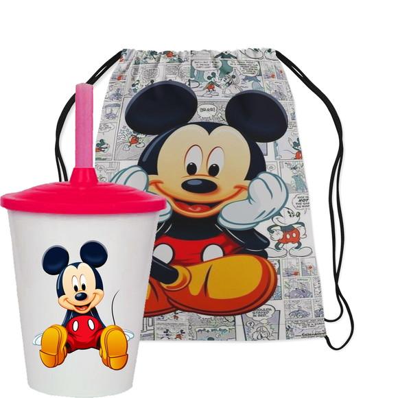 Mochilinha Personalizada + Copo Twister Mickey Mouse