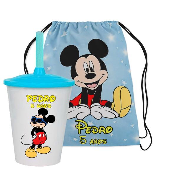 Mochilinha Personalizada + Copo Twister Mickey Mouse