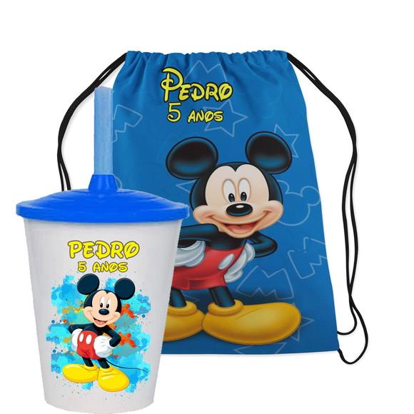 Mochilinha Personalizada + Copo Twister Mickey Mouse