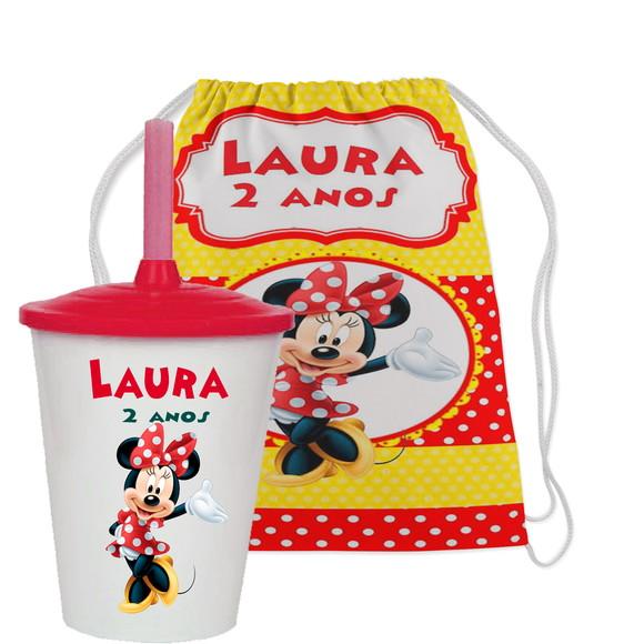 Mochilinha Personalizada com Copo Twister da Minnie