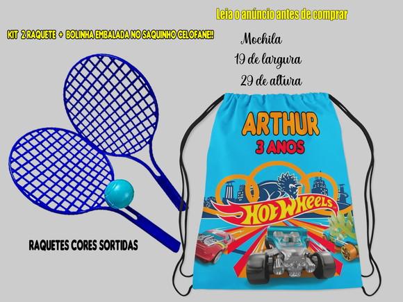 Mochilinha Personalizada Hot Wheells + Par de Raquete lembrancinh