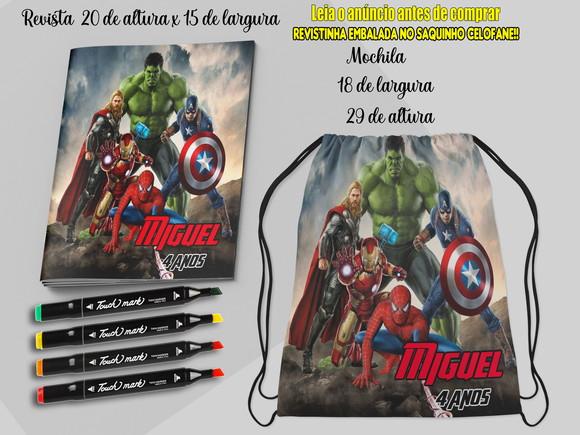 Mochilinha+revista de Colorir  lembrancinha dos Vingadores da Mar