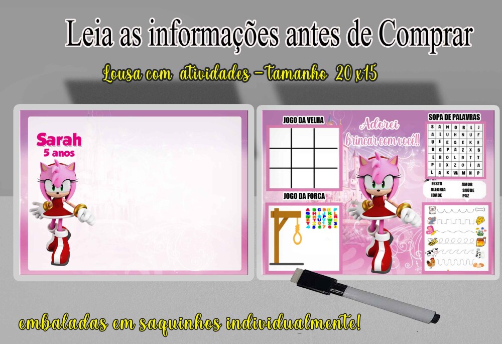 Lousa Magica lembrancinhas da Amy Rose Sonic