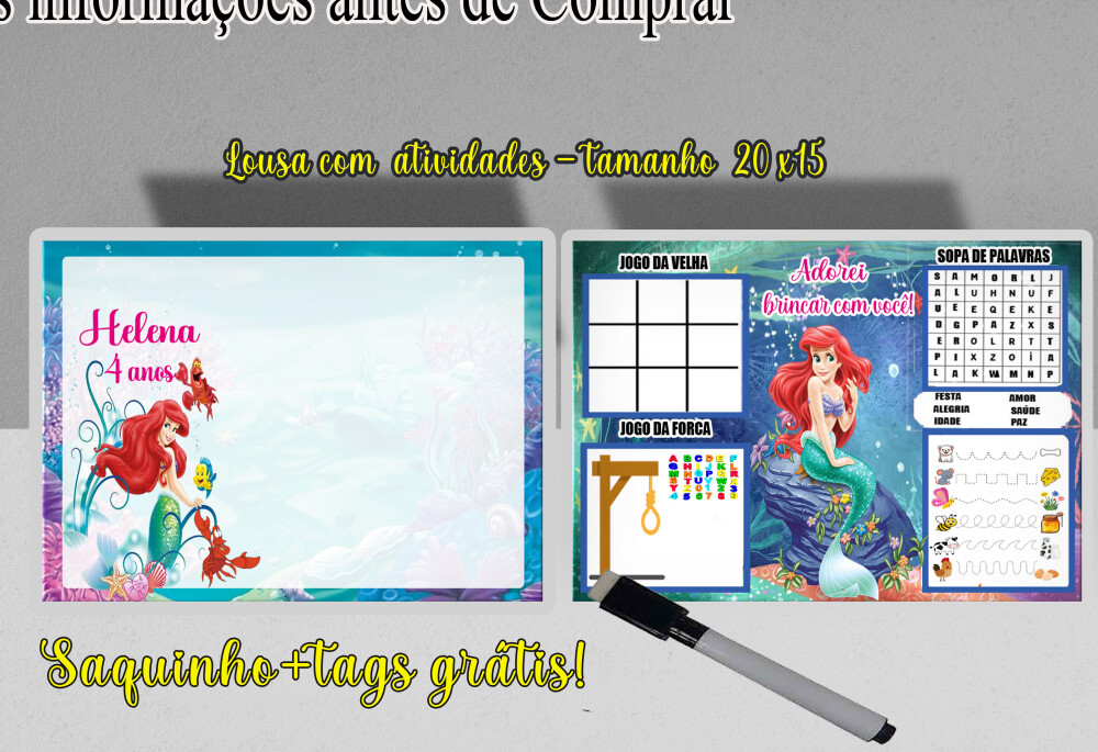 Lousa Magica para lembrancinhas da Sereia Ariel