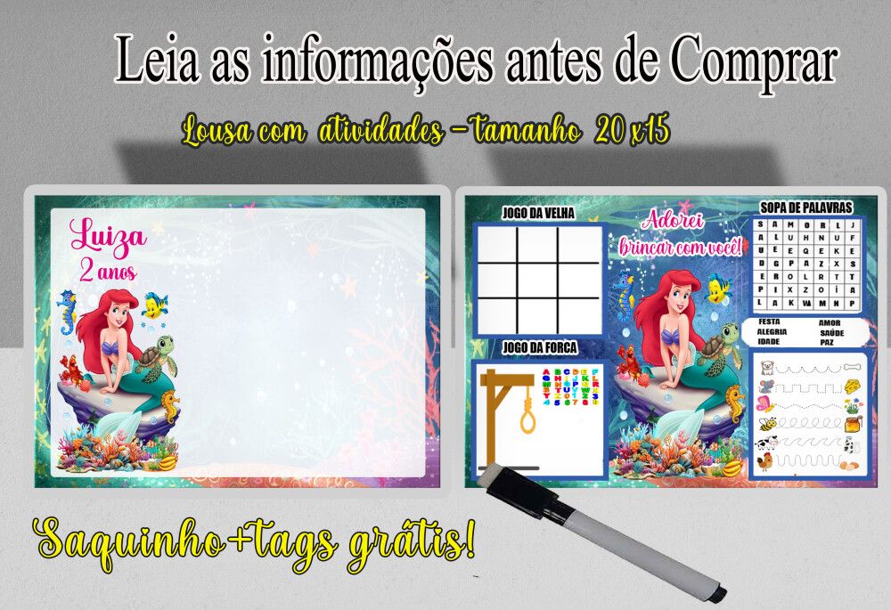Lousa Magica para lembrancinhas da Sereia Ariel