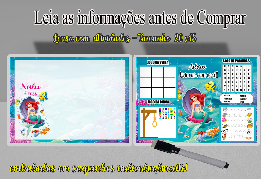 Lousa Magica para lembrancinhas da Sereia Ariel