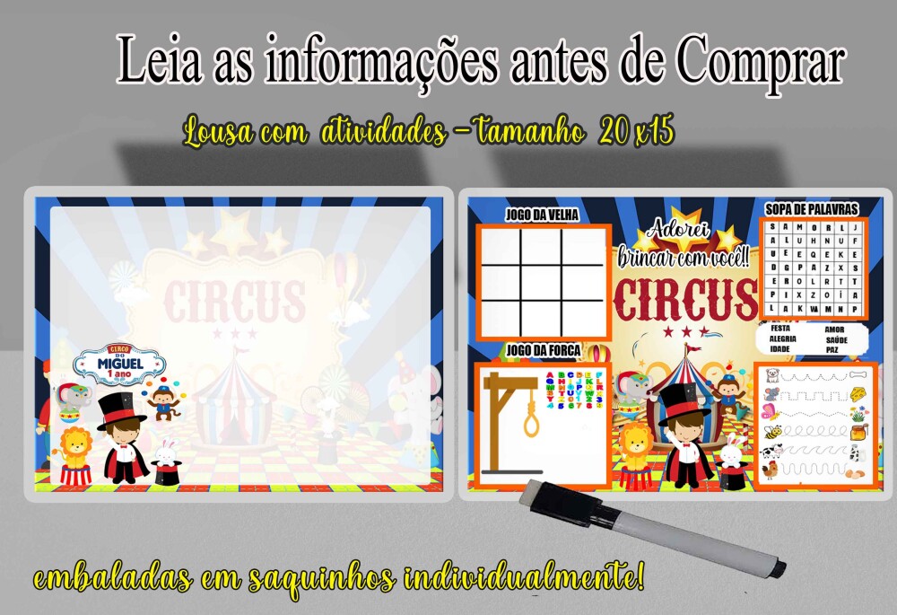 Lousa Magica para lembrancinhas Tema  Circo