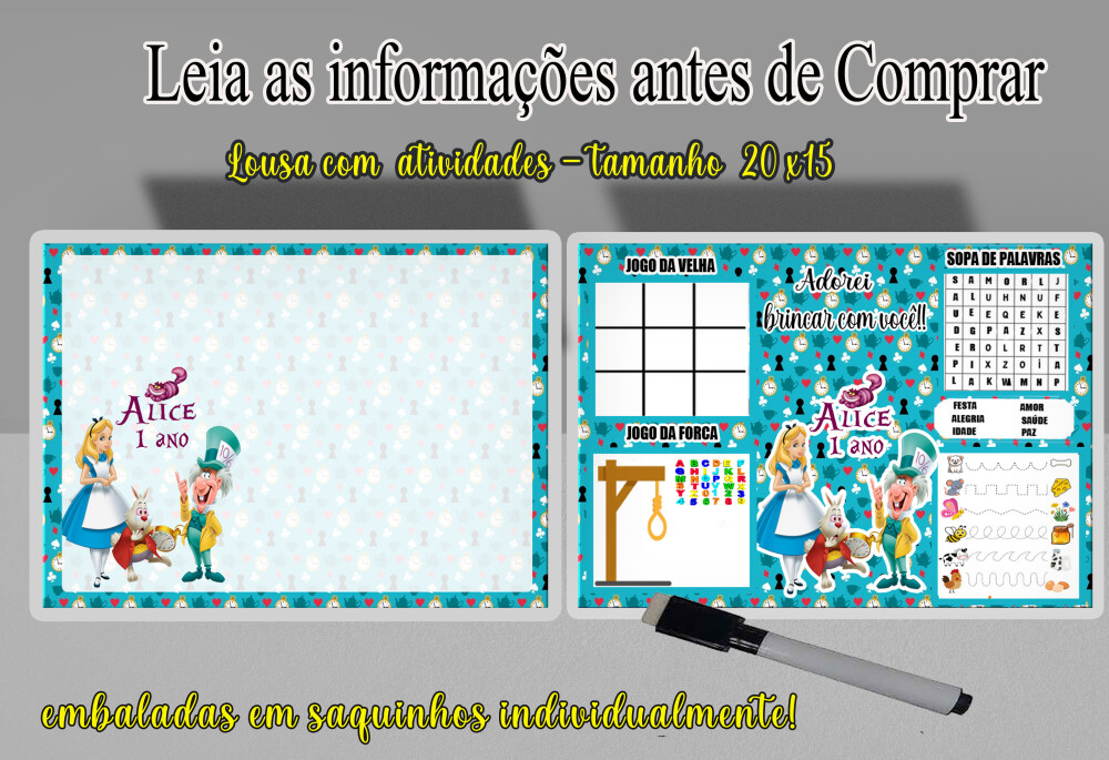 Lousa Magica lembrancinhas da Alice no Pais das Maravilhas