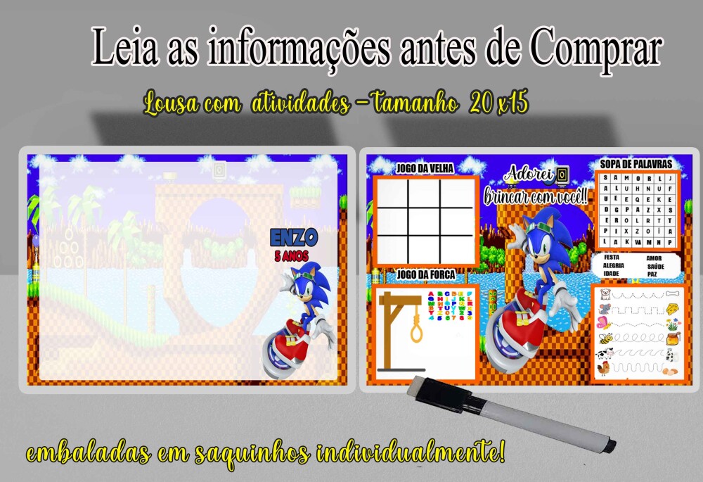 Lousa Magica lembrancinhas de aniversario do Sonic