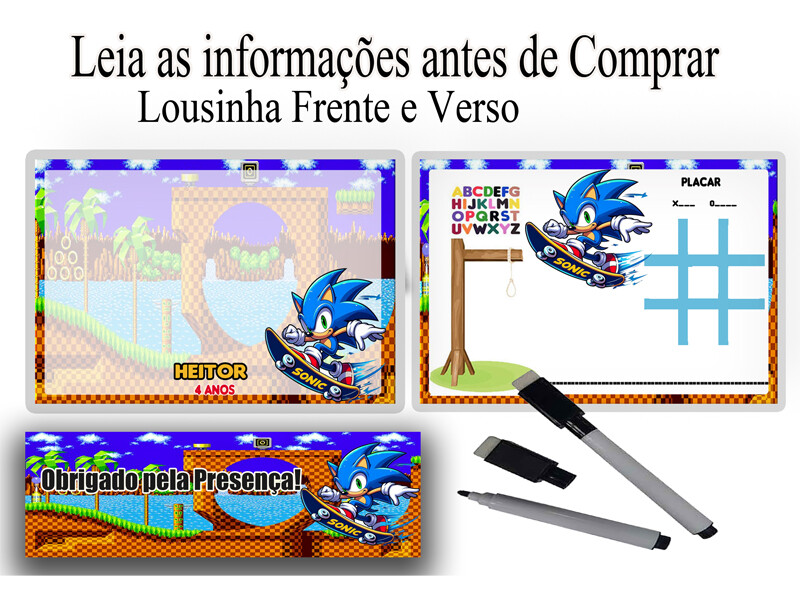 Lousa Magica para lembrancinhas de Aniversario do Sonic