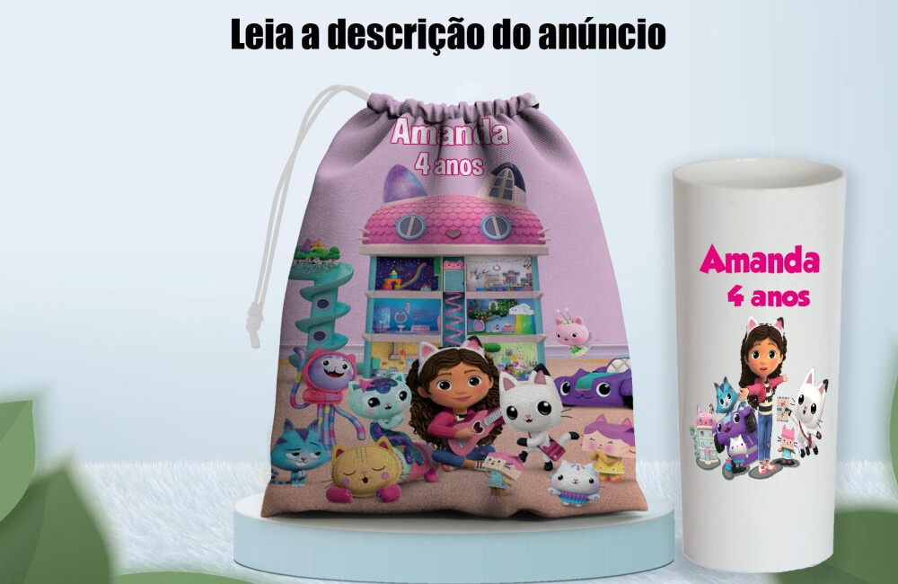 Kit Saquinho surpresa copo Long Drink lembrancinhas de aniversari