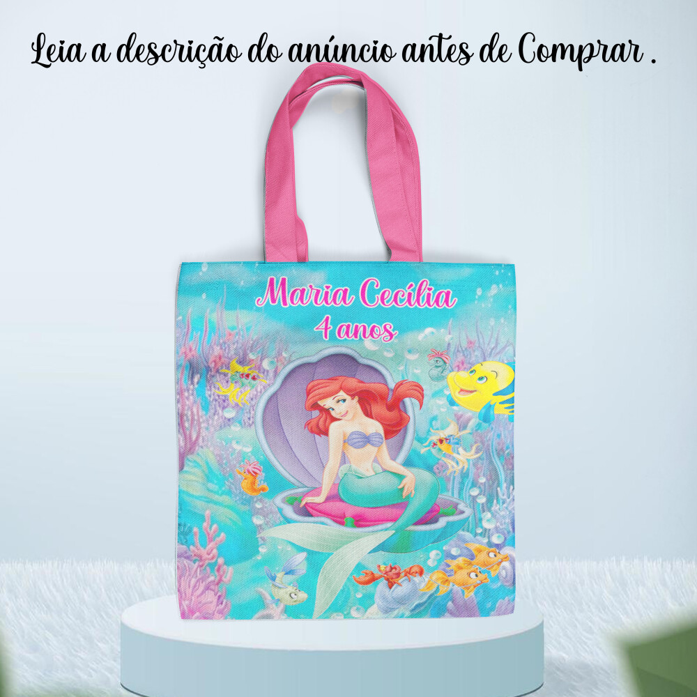 Sacola Ecobag lembrancinhas de aniversario da Sereia Ariel