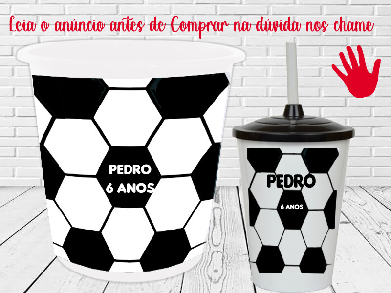 kit Balde de Pipoca e Copo Twister para lembrancinhas tema Futebo
