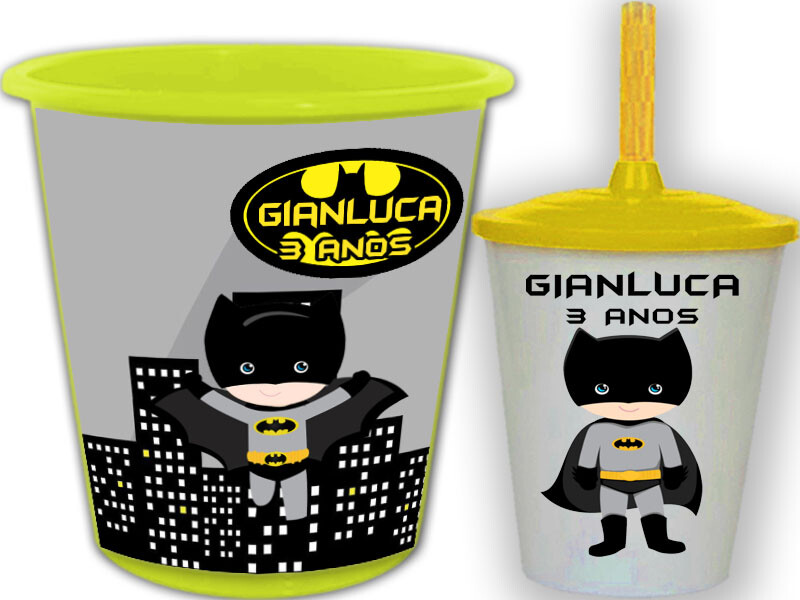 kit Balde de pipoca e copo Twister para lembrancinhas do Batman