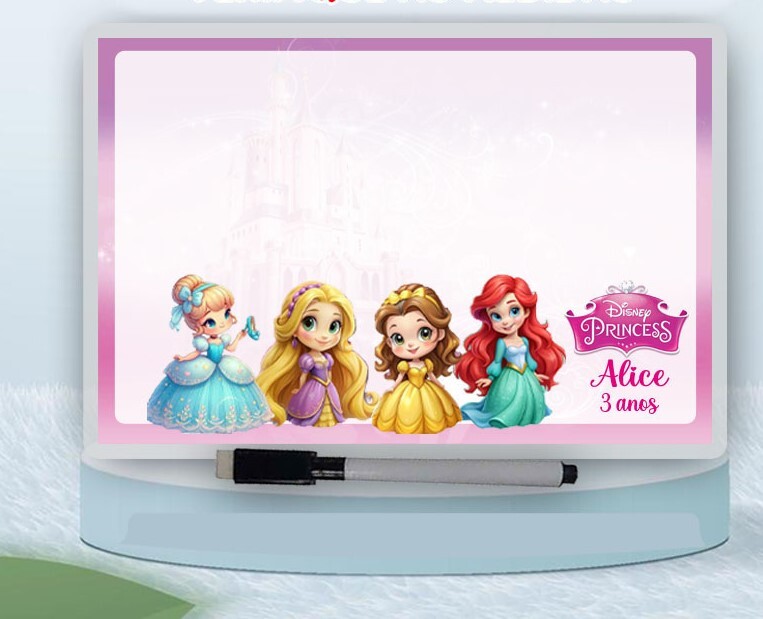 Lousa Magica com canetinha Personalizada das Princesas Disney