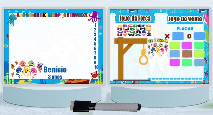 Lousa Mágica Personalizada frente e Verso Baby Shark