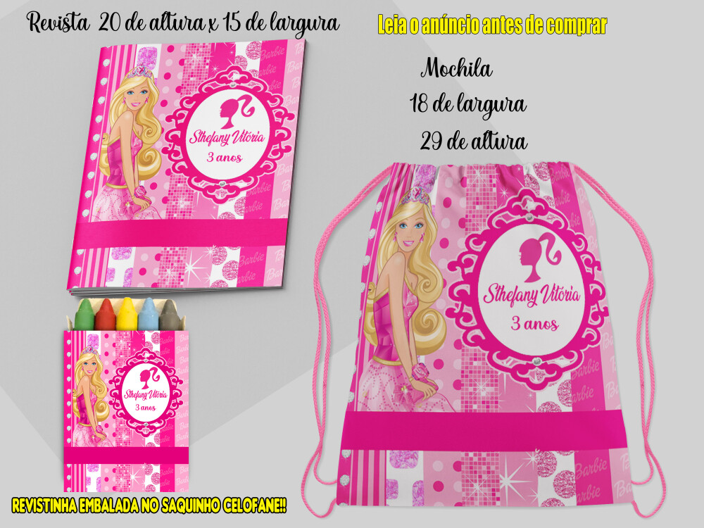 Kit Mochilinha e Revista de Colorir da Barbie