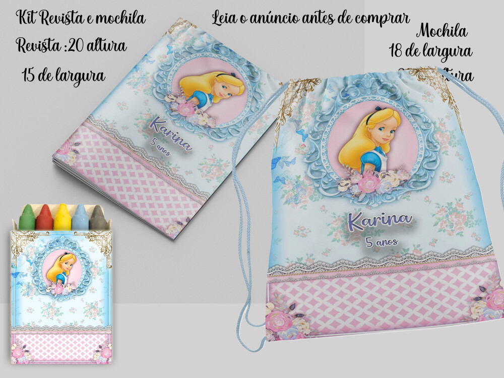 Kit Colorir Mochila e livrinho de colorir lembrancinhas da Alice 