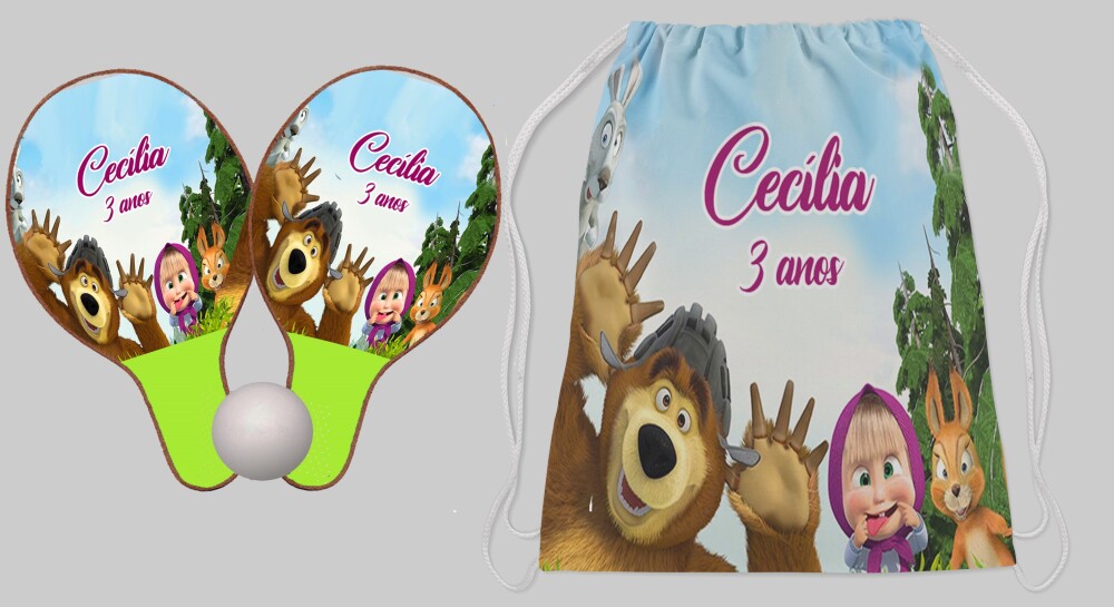 Kit Mochila e Raquete ping pong personalizada lembrancinhas da Ma