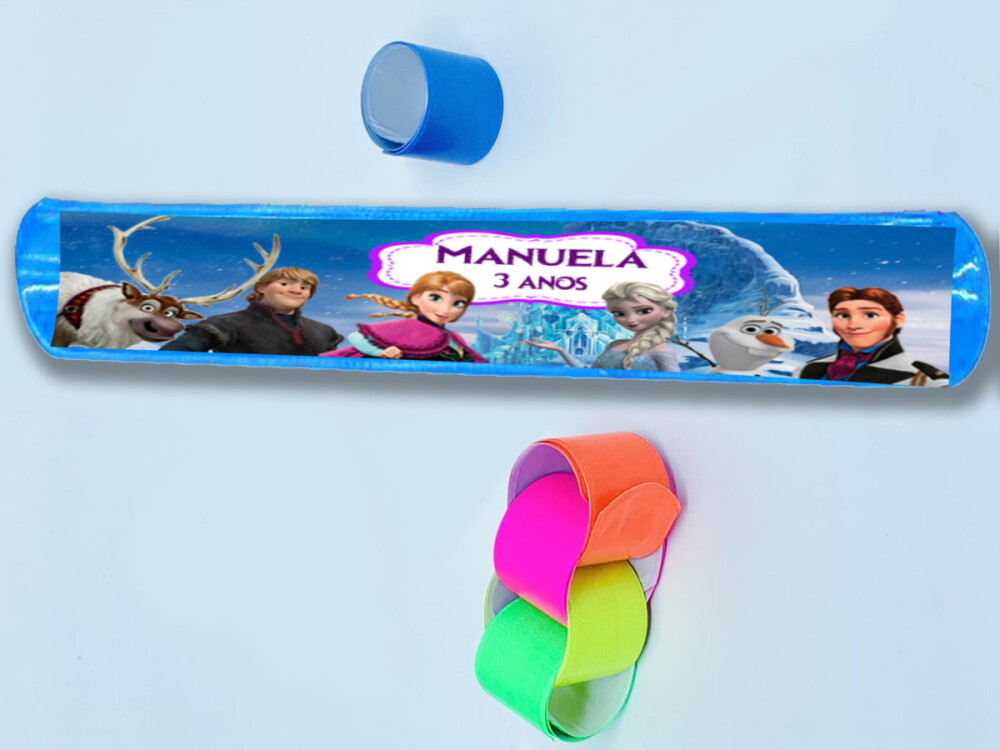 Pulseira Bate e Enrola Personalizada para lembrancinhas da Frozen