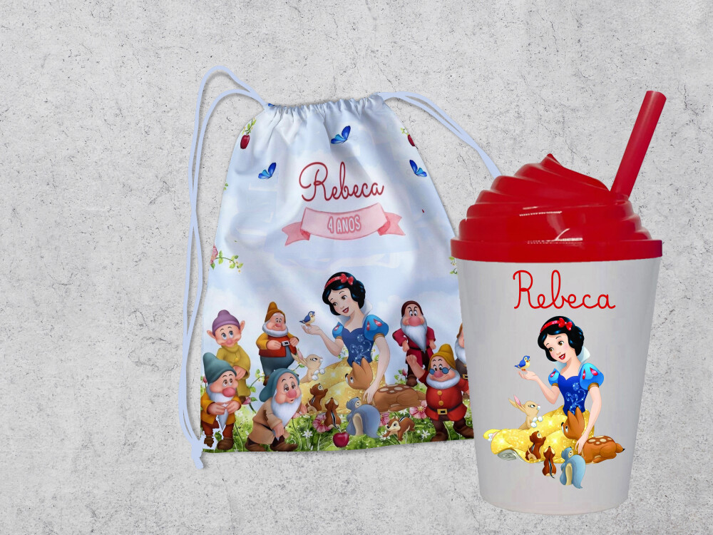 Kit Mochilinha e copo Chantilly Personalizado da Branca de Neve