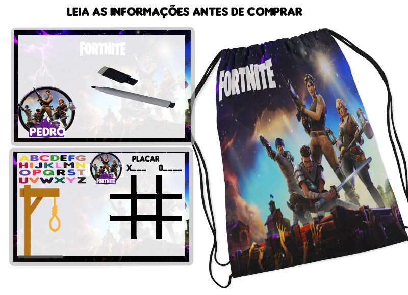 kit Lembrancinhas Mochila e Lousa Magica personalizada Fortinite