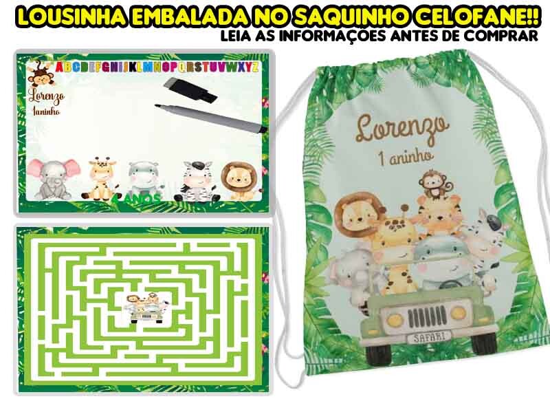 Kit mochilinha e Lousa Magica para lembrancinhas Safari Baby