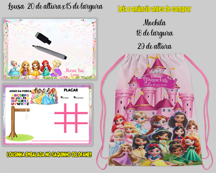 Kit Mochilinha e Lousa Magica Infantil personalizada para lembran