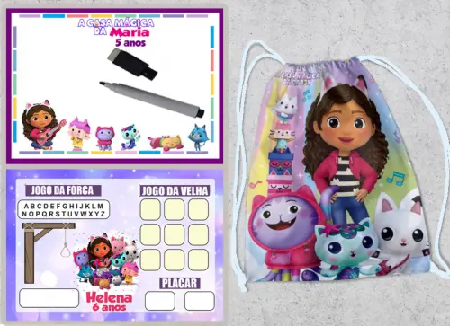 Kit mochila e lousa personalizada Casa Magica da Gabby