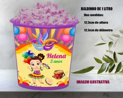Balde de Pipoca para Lembrancinhas Bailinho de Carnaval