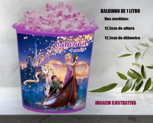 Balde de Pipoca para Lembrancinhas Rapunzel Enrolados