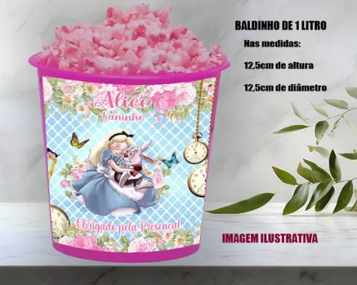 Balde de Pipoca Personalizado da Alice no Pais das Maravilha