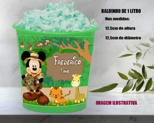 Balde de Pipoca Personalizado do Mickey Safari
