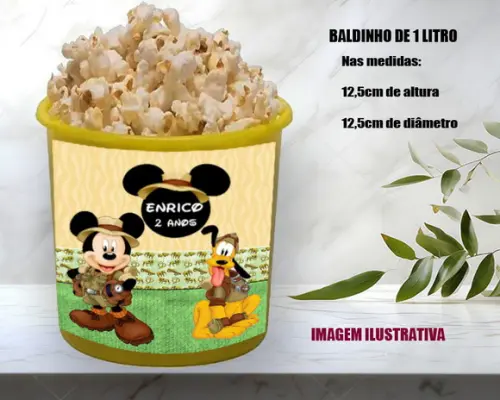 Balde de Pipoca Personalizado do Mickey Safari