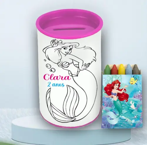 Cofrinho de Colorir + Giz de Cera da Sereia Ariel