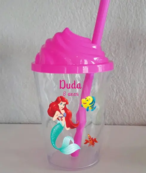 Copo com a Tampa Chantilly Personalizado da Sereia Ariel