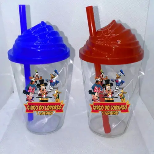 Copo com Tampa Chantilly Mickey Circo