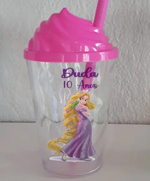 Copo Twister com a Tampa Chantilly Enrolados Rapunzel