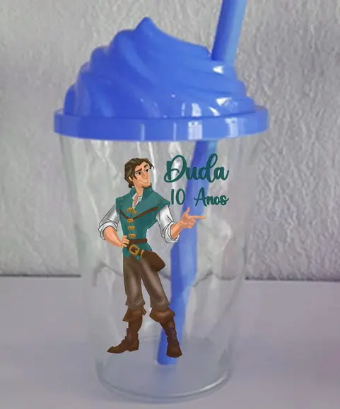 Copo Twister com a Tampa Chantilly Enrolados Rapunzel