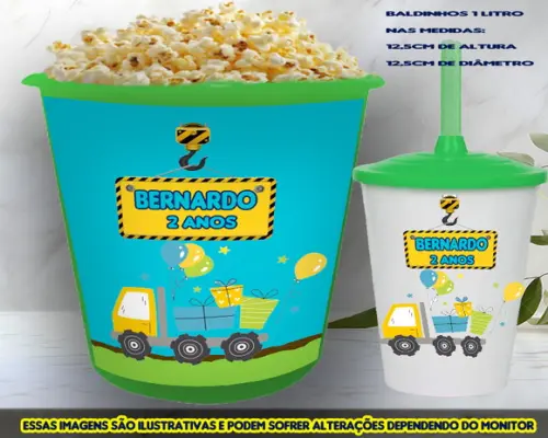 Kit Balde e Copo Twister para Lembrancinhas Construção Civil