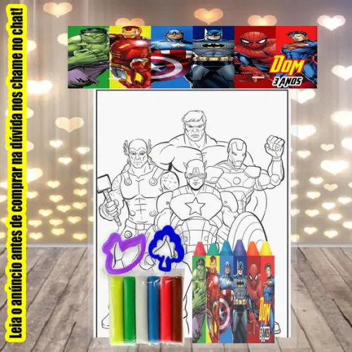 Kit Colorir + Massinha de Modelar Super Heróis da Marvel
