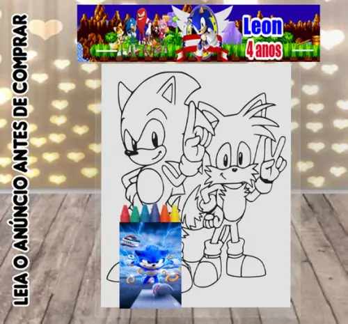 Kit Colorir com Gi de Cera Lembrancinhas do Sonic