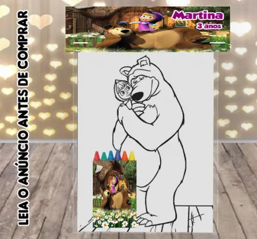 Kit Colorir com Giz de Cera da Marsha e o Urso