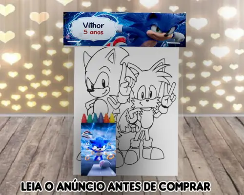 Kit Colorir com Giz de Cera Personalizado do Sonic
