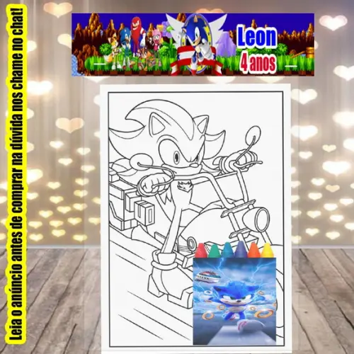 Kit Colorir Desenhos e Dgiz de Cera do Sonic