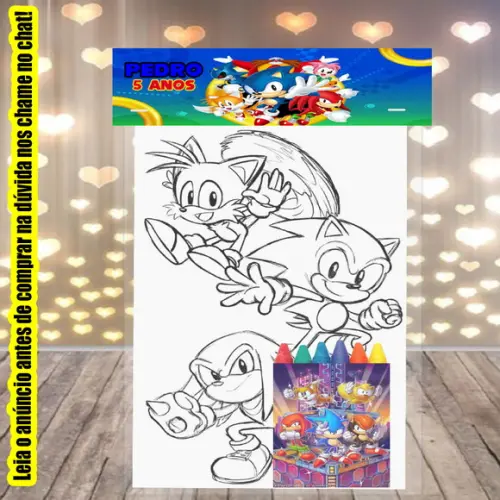 Kit Colorir Desenhos e Giz de Cera Sonic