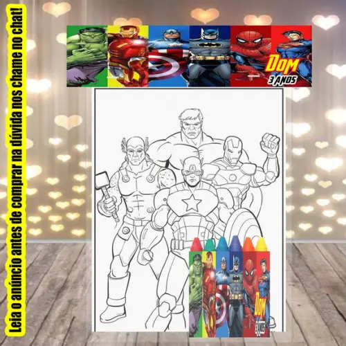 Kit Desenhos de Colorir com Giz de Cera do Vingadores