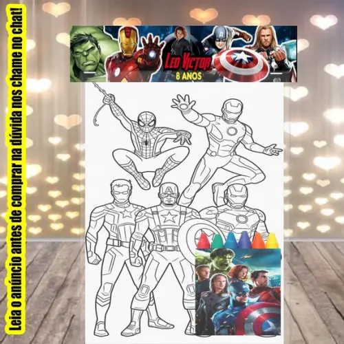 Kit Desenhos de Colorir com Giz de Cera dos Vingadores